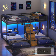 ADORNEVE Triple Bunk Bed Twin Over Twin with Storage Staircase, Black