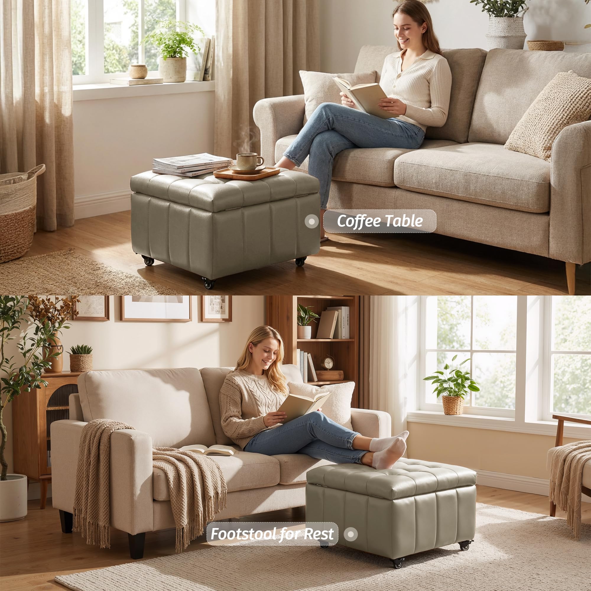 Square Storage Ottoman with Wheels