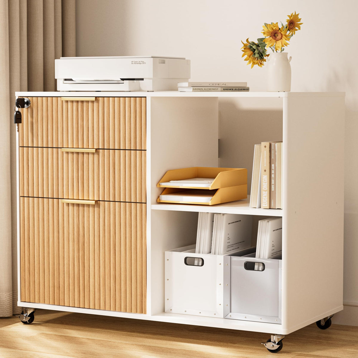 3-Drawer Fluted Mobile File Cabinet