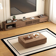 NessCarsti Mid-Century Modern TV Stand & Expandable Coffee Table Set, Walnut Finish, Stylish Storage Combo for Living Room or Bedroom (78.54“ to 103" TV Stand+Coffee Table)