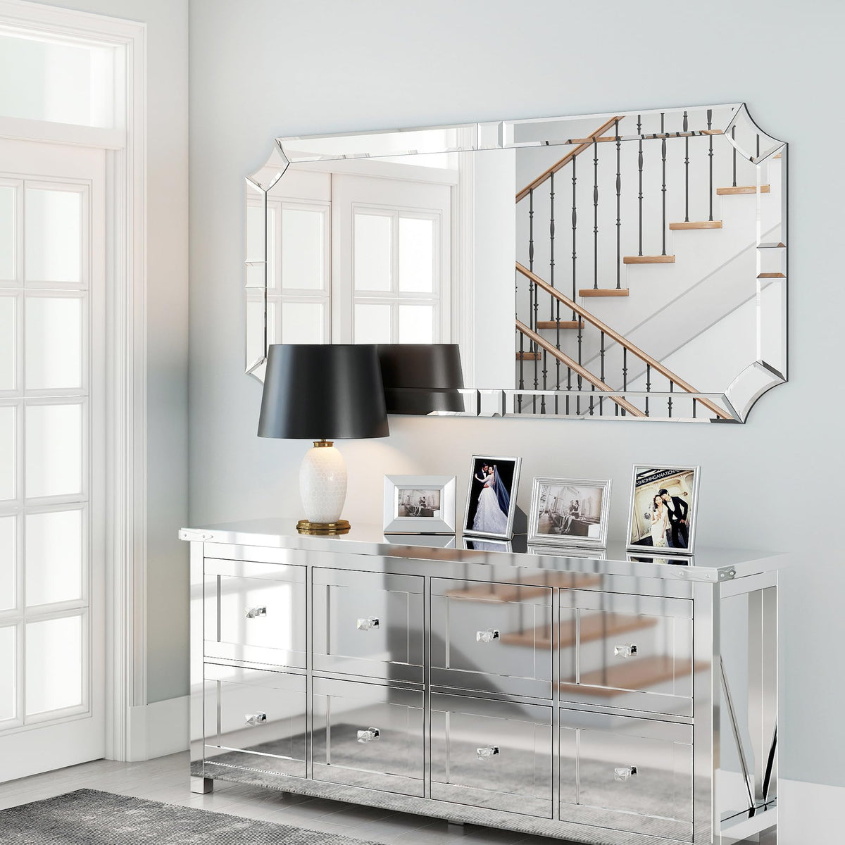 Chende 30"x59" Large Full Length Mirror with 4MM Thick Glass Pieces Frame for Dressing Room, Modern Unique Living Room Wall Mirror with Sturdy Wood Backboard, Horizontal/Vertical Hanging