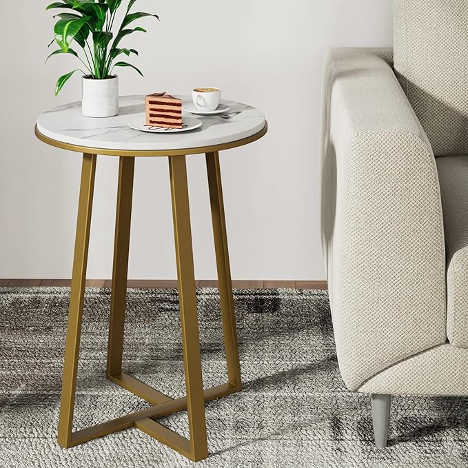 Round Side Table with Metal Frame
