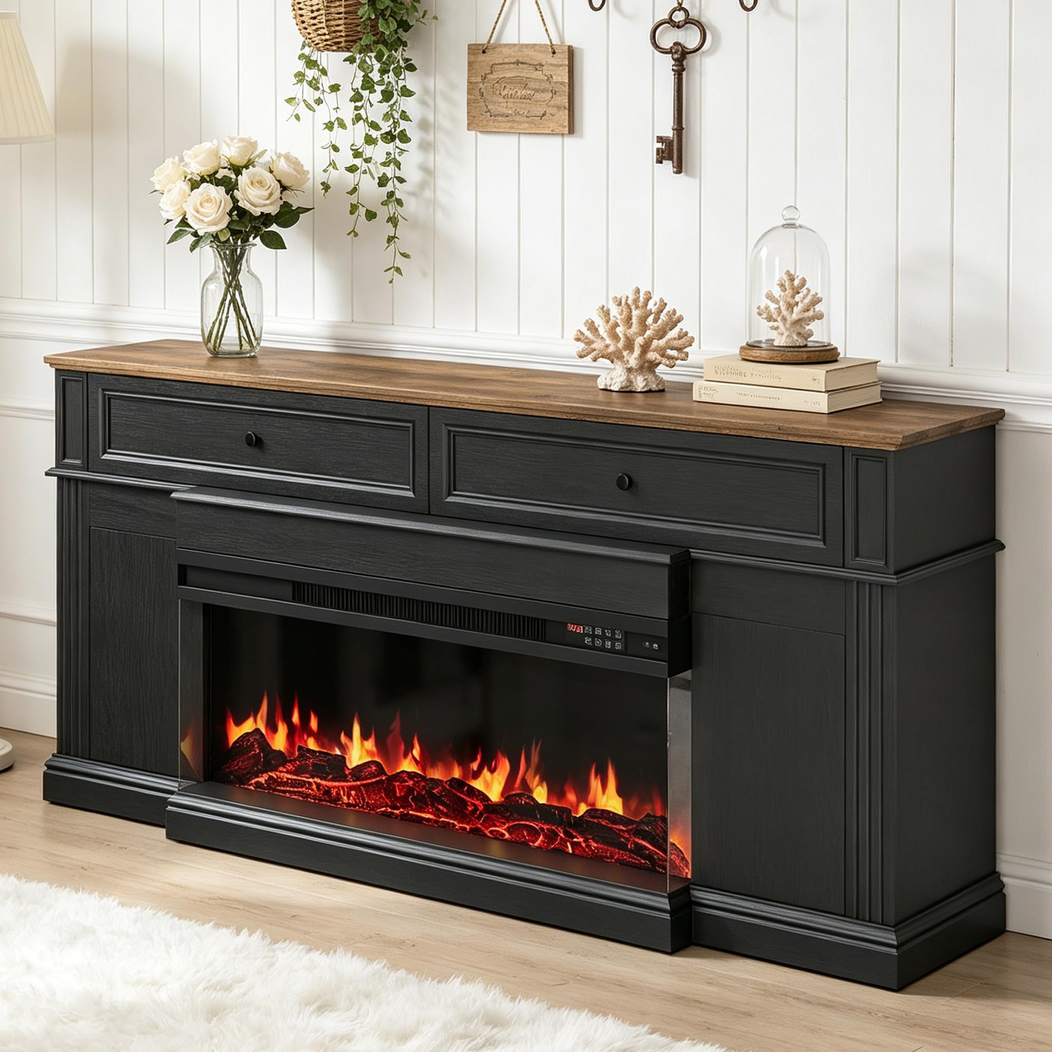Breezestival Electric Fireplace TV Stand with 3-Sided Fireplace, 63" Entertainment Center for TVs up to 70", Modern Media Console with Large Storage, Black