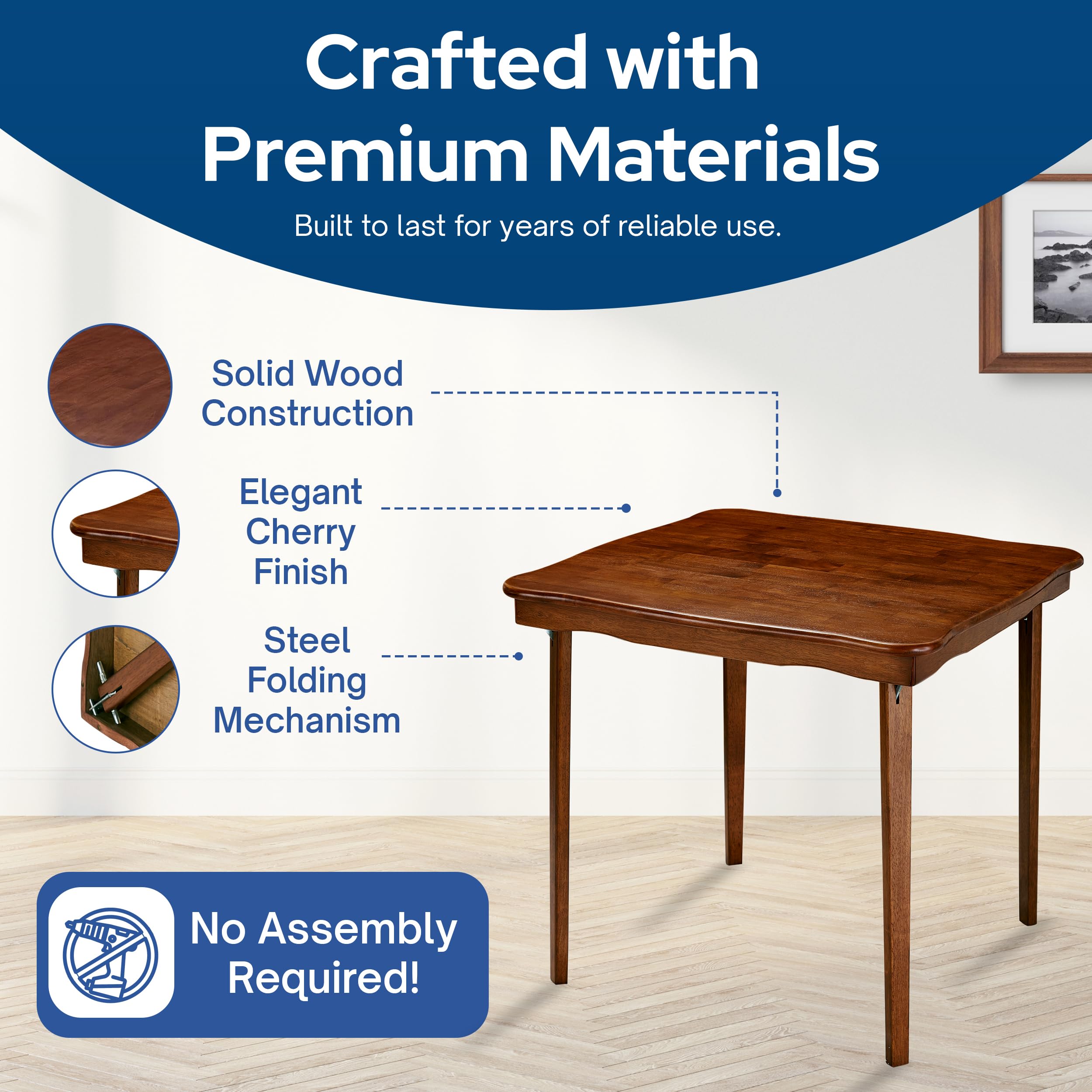 Scalloped Edge Solid Wood Folding Card Table