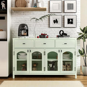 Chyanmoo 54.4" Sideboard Buffet Cabinet with Storage, Farmhouse Credenza with 3 Drawers & 4 Arched Fluted Glass Doors, Kitchen Coffee Bar for Dining Room, Living Room (Green)