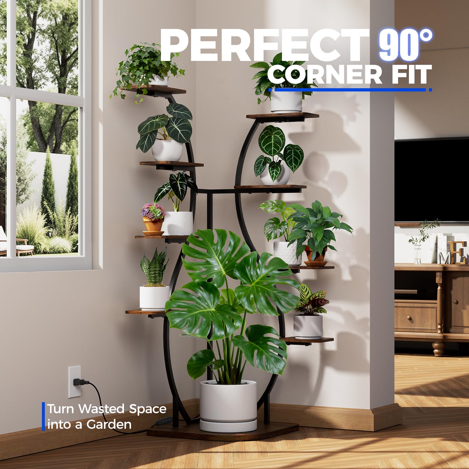 S-Shape Corner Plant Stand with Grow Light