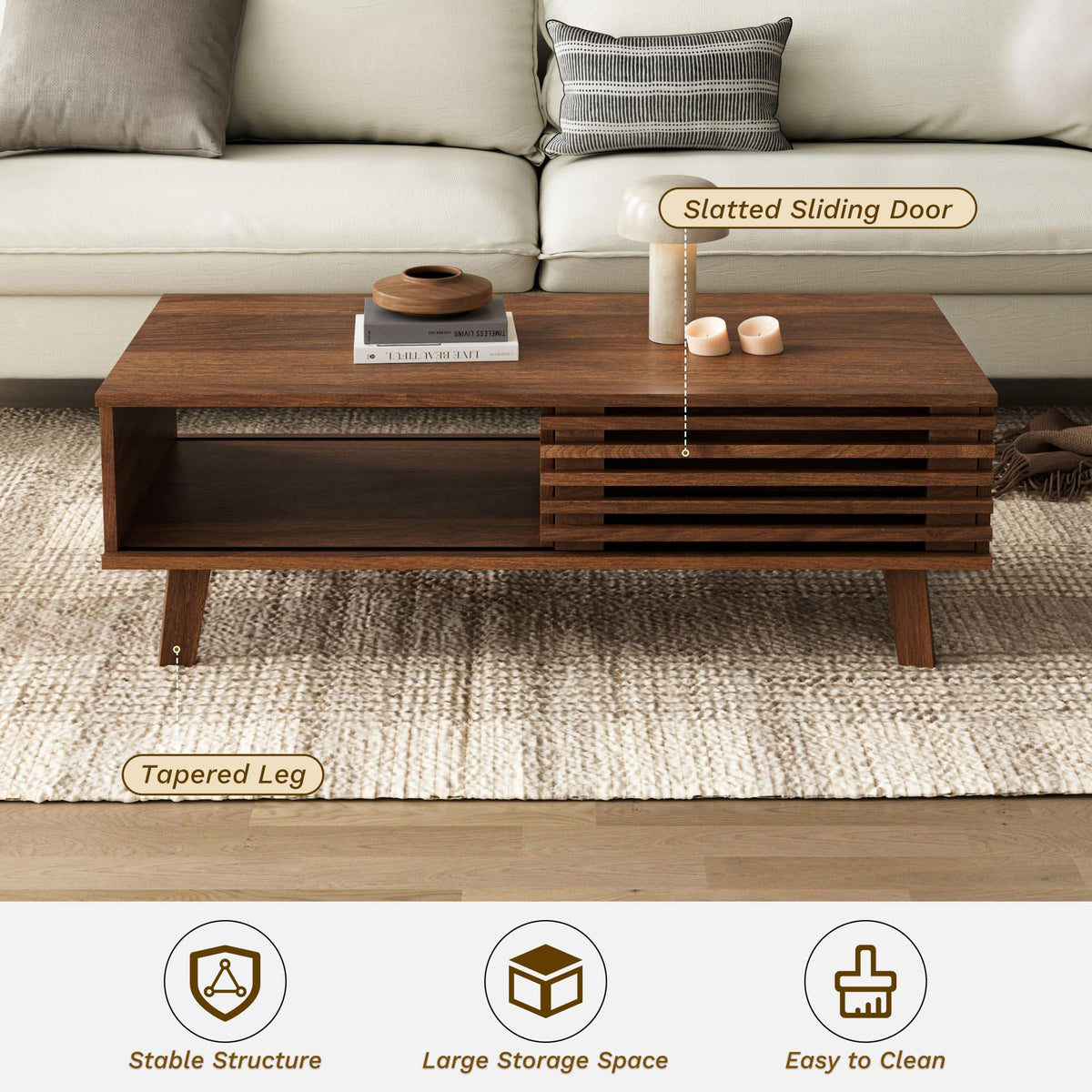 Walnut Mid-Century Storage Coffee Table