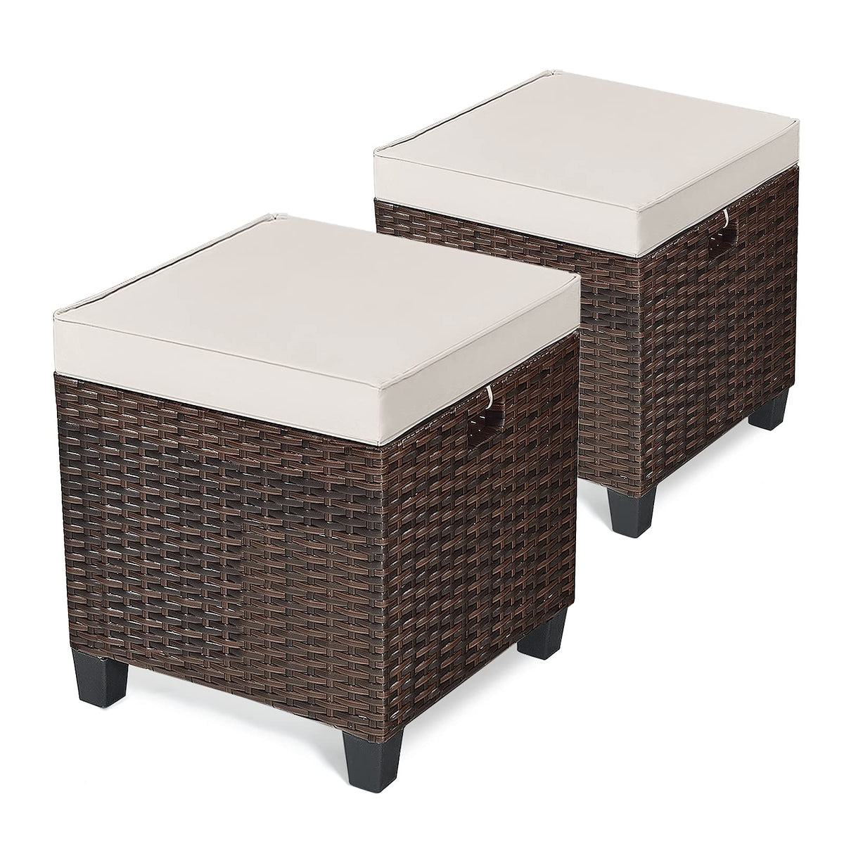 2-Piece Wicker Patio Ottoman Set
