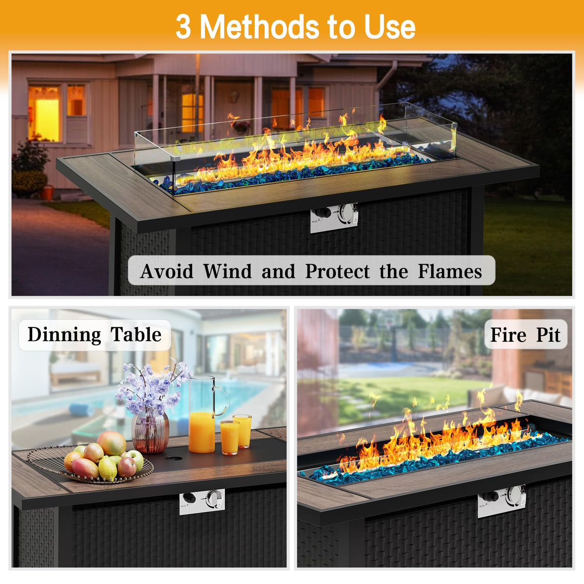 Rectangular Propane Fire Pit Table