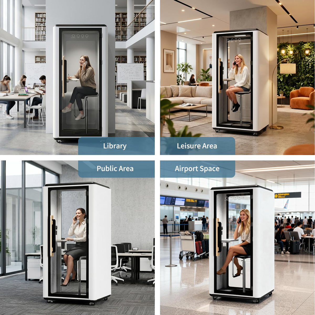 VESTAEL Soundproof Office Pod Booth, Quiet Meeting Pod with Acoustic Panels, Portable Modular Pod, Privacy Booth for Private Phone Calling Mobile Roller with Desk, LED Light, Fans and AC USB Ports