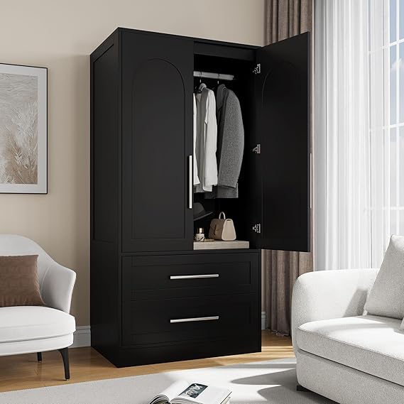 Wooden Armoire Wardrobe with 2 Doors & 2 Drawers