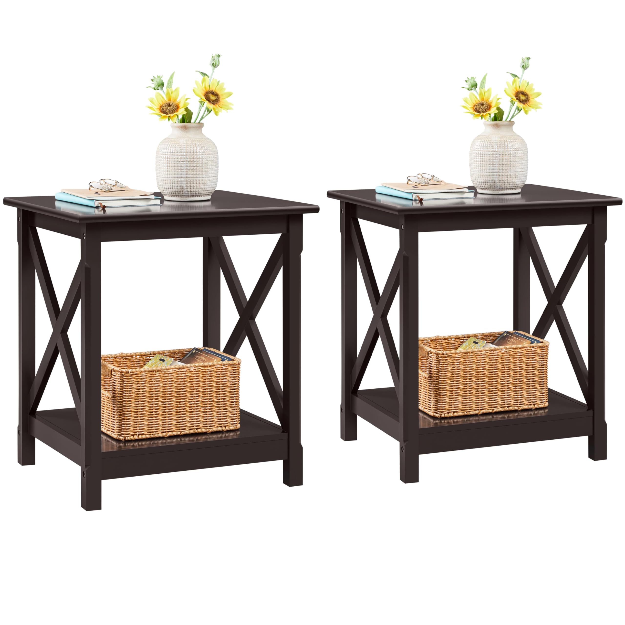 2-Tier X-Design End Table with Storage Shelf
