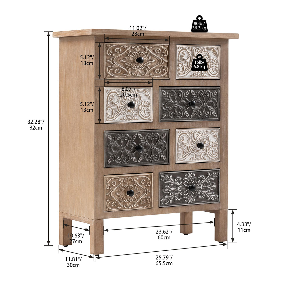 8-Drawer Boho Accent Cabinet