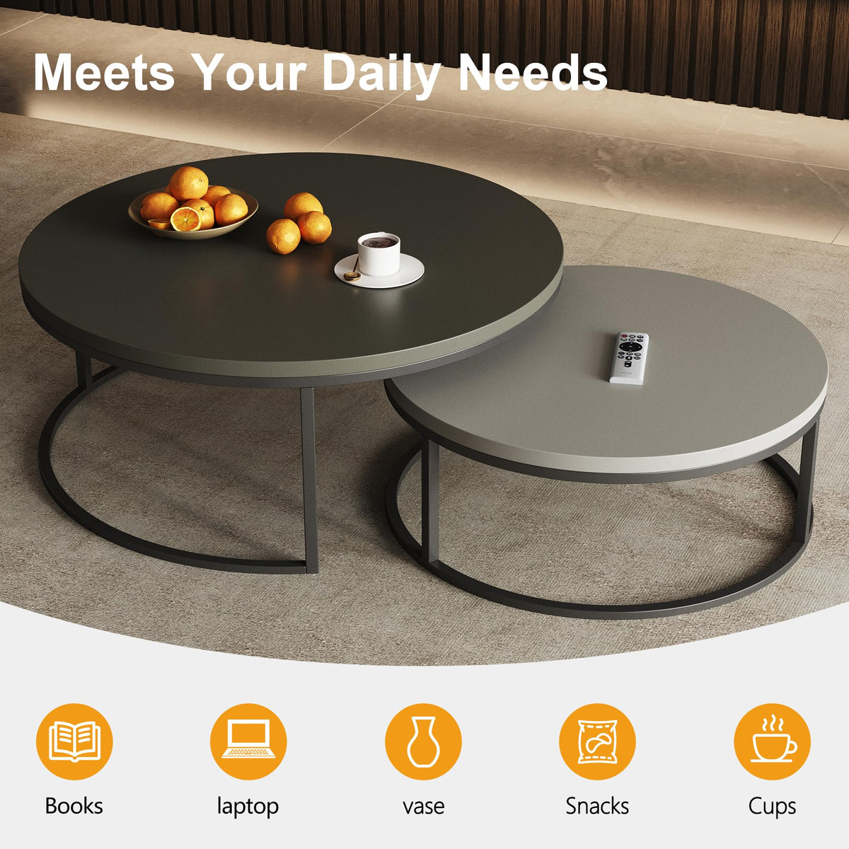 Round Nesting Coffee Tables, Set of 2