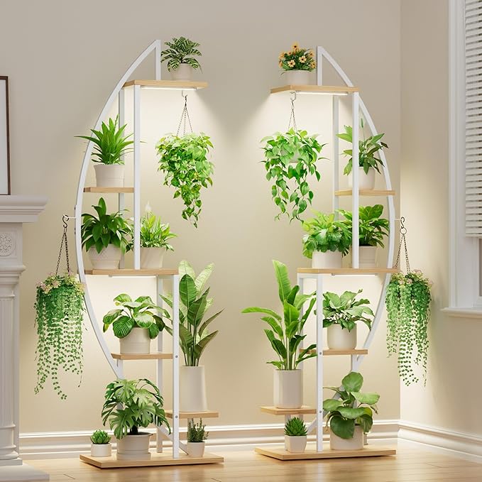 6-Tier Half-Moon Plant Stand with Grow Lights, 2-Pack