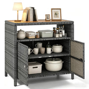 Outdoor Rattan Storage Cabinet with Acacia Wood Countertop