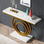 Tribesigns 41-Inch Gold Entryway Table, Modern Console Table Narrow Long, Contemporary Accent Table for Living Room, Hallway, Entrance, Faux Marble Veener Top