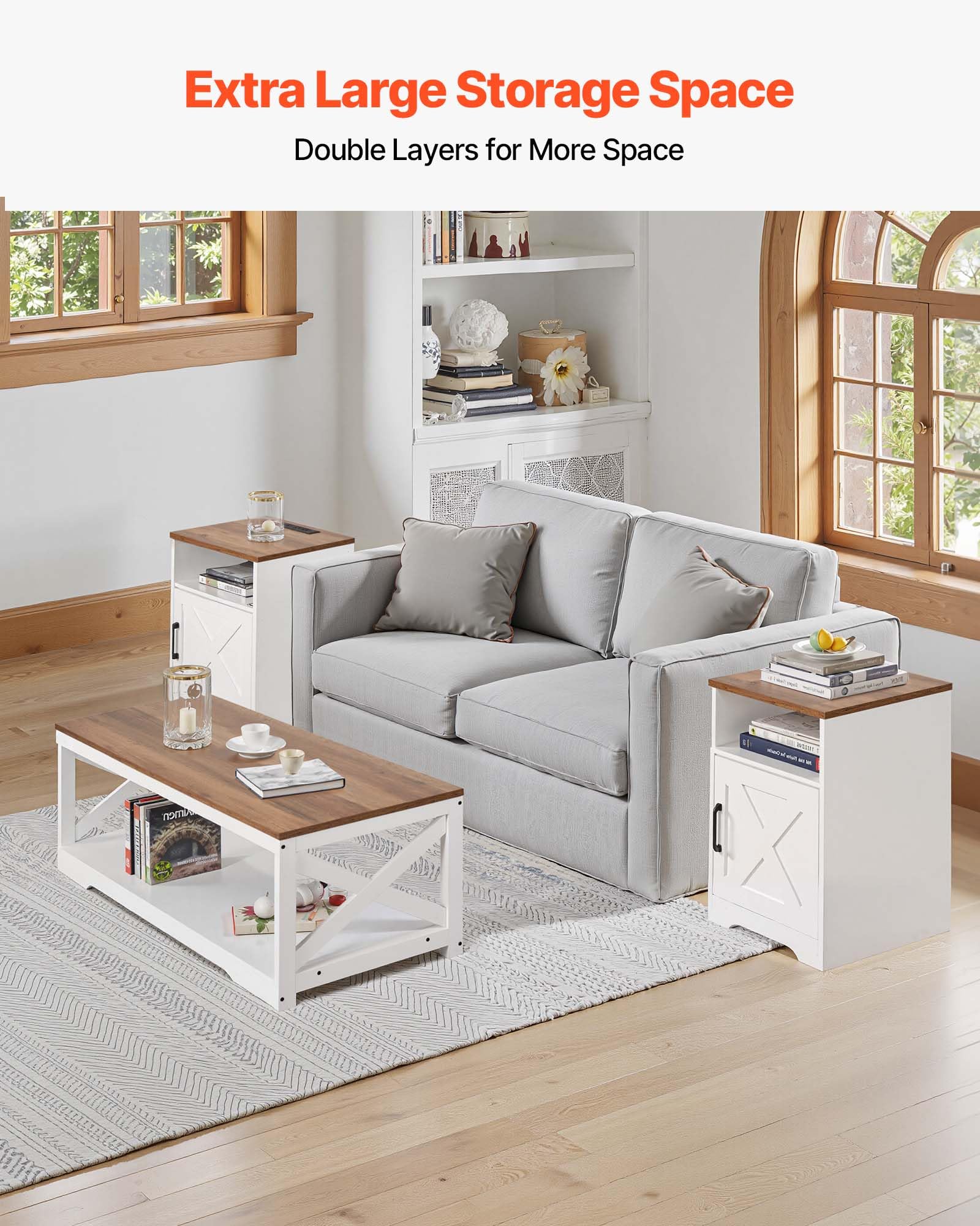 3-Piece Farmhouse Coffee Table Set with Charging Station