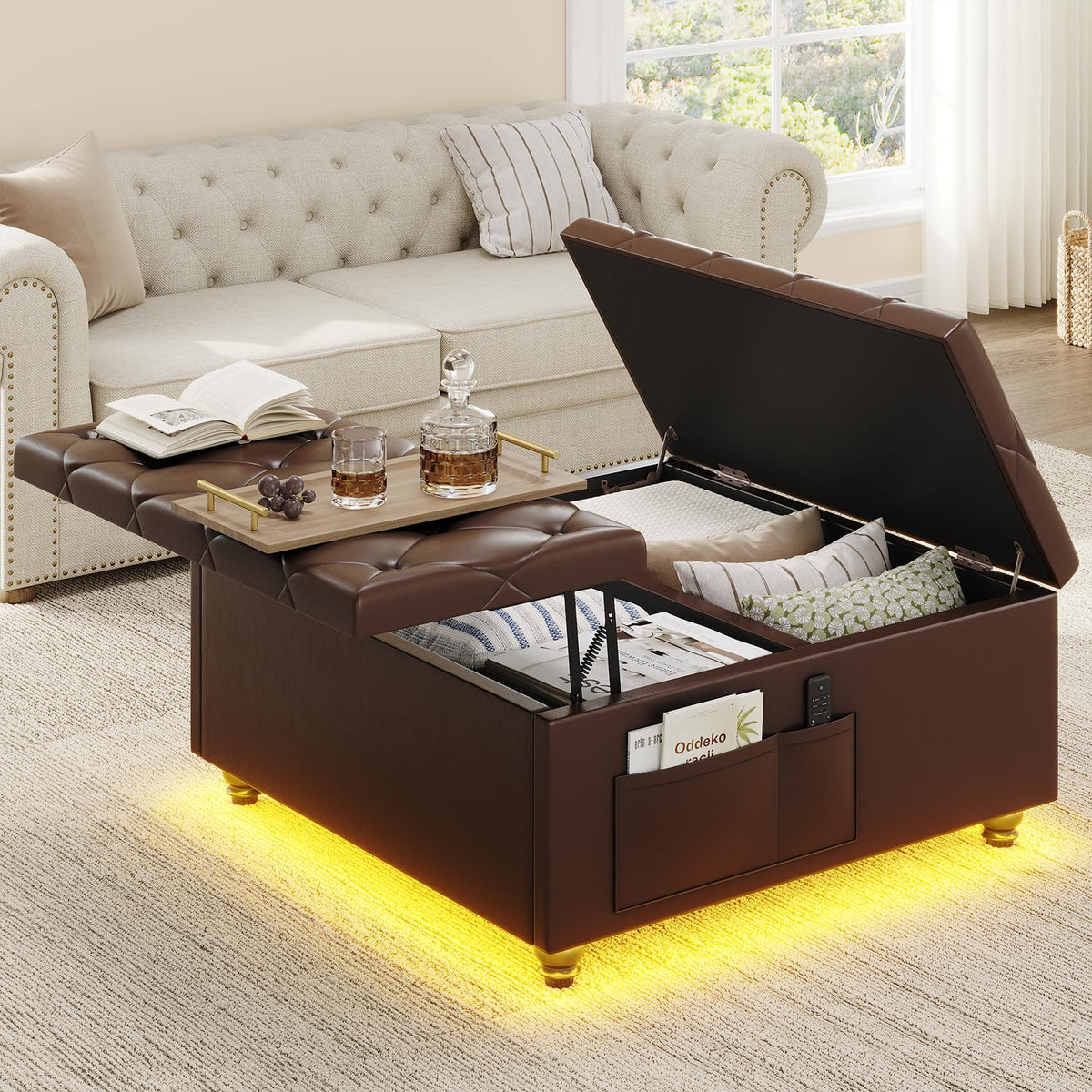 LED Storage Ottoman with Charging Station