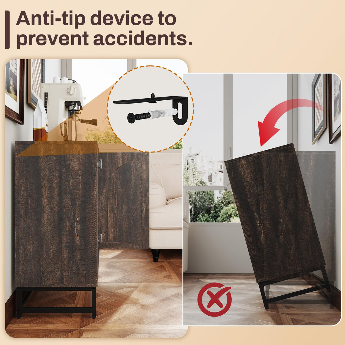 HOLCEPZN Modern Arched Sideboard Buffet Cabinet with Storage, Walnut