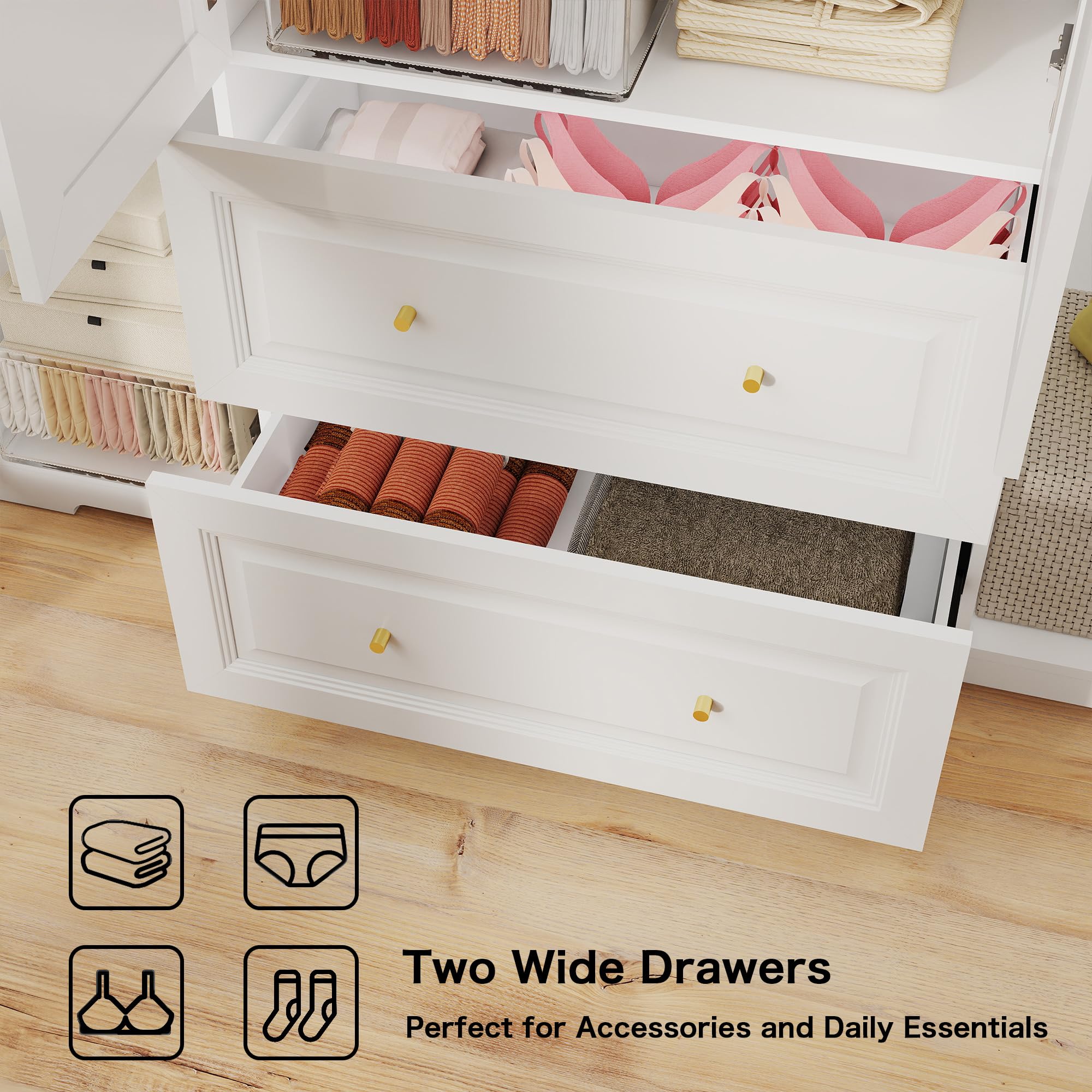 Wardrobe Closet with Drawers and Hanging Rod
