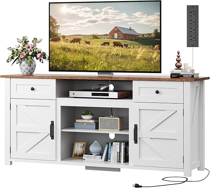 TV Stand for 75-Inch TVs with Storage & Power Outlet