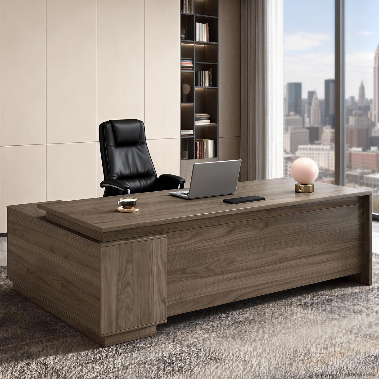 L-Shaped Executive Office Desk with Locking Drawers
