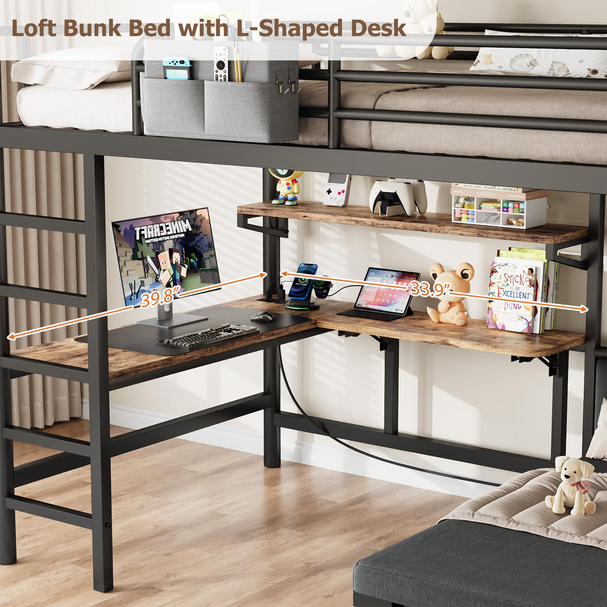 Twin Loft Bed with Desk and Folding Bed