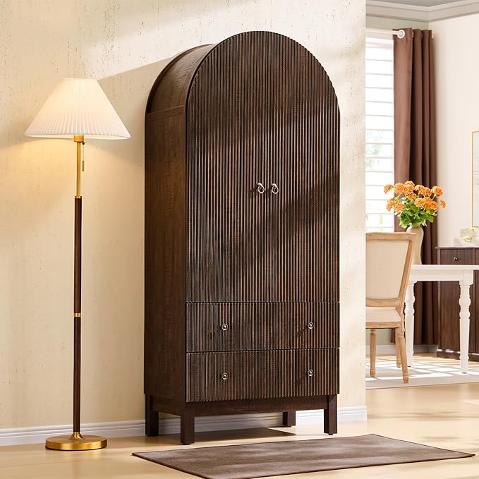 Fluted Arched Pantry Cabinet with Drawers & Adjustable Shelves