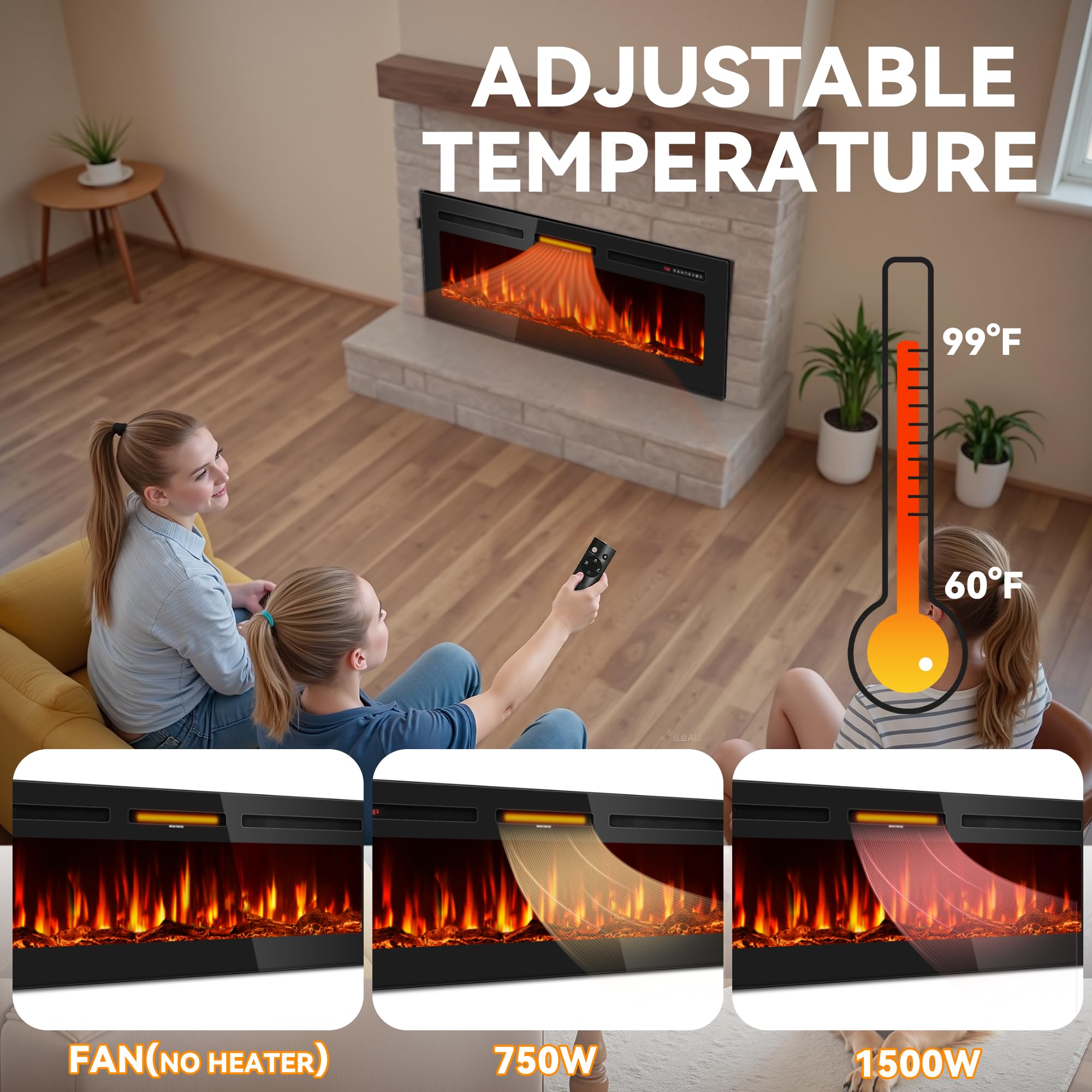 Wall-Mounted Recessed Electric Fireplace