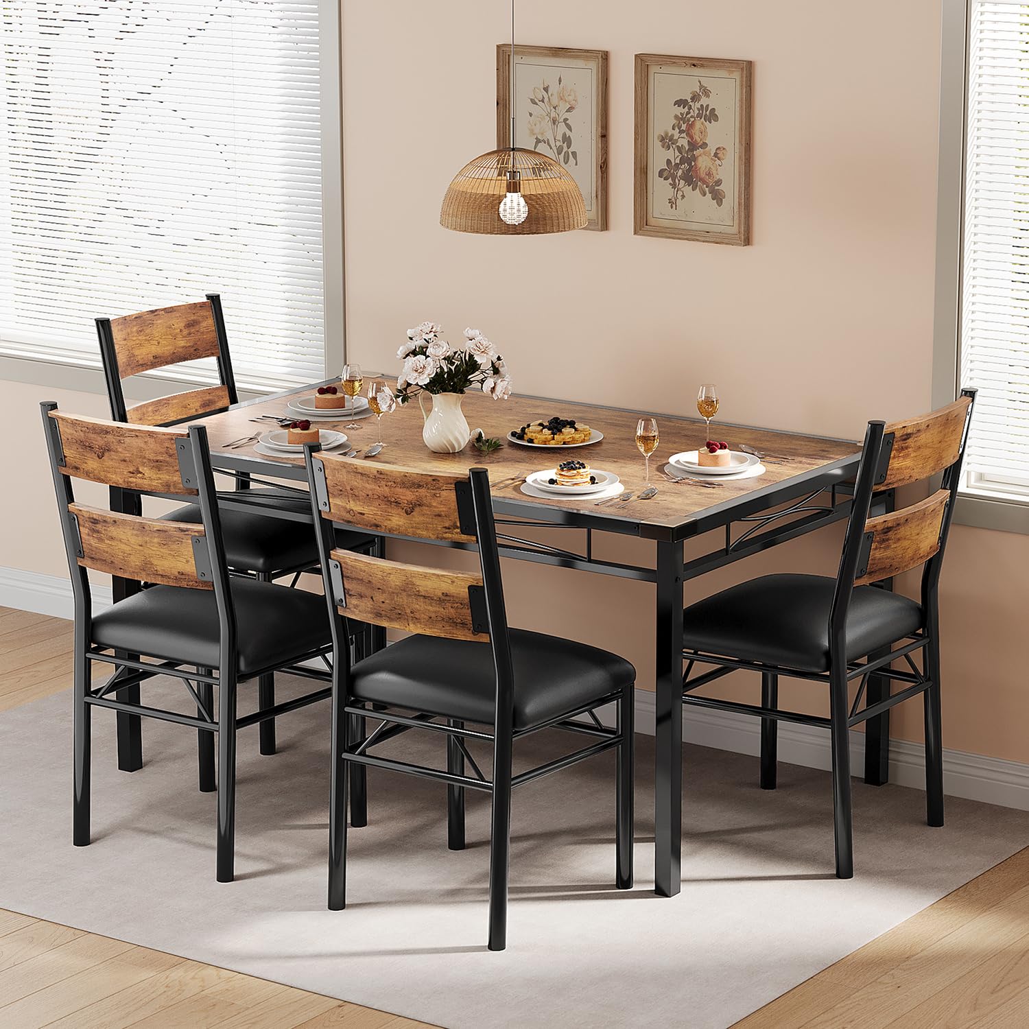 4-Person Dining Table Set with Upholstered Chairs