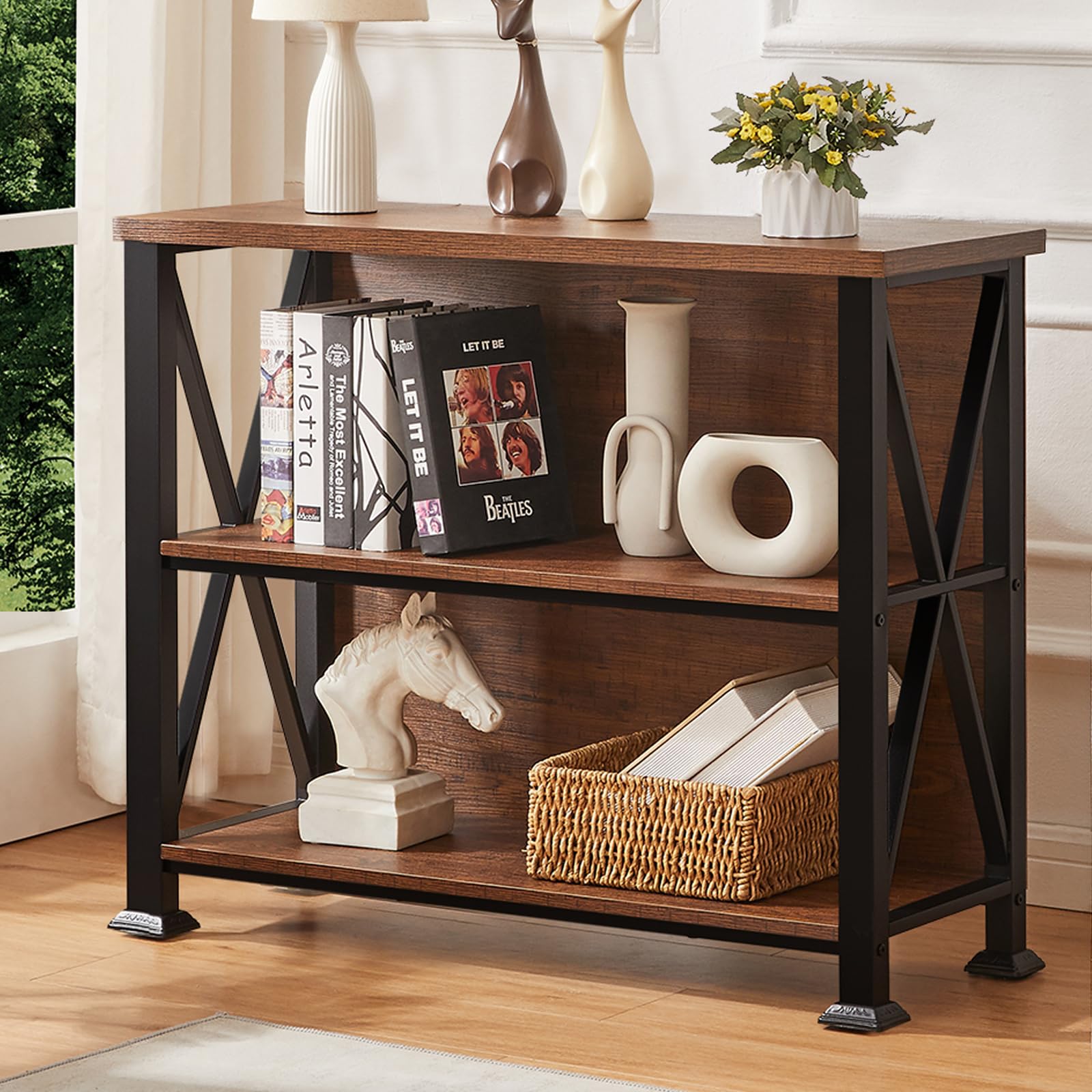 3-Tier Industrial Bookshelf with Metal Frame