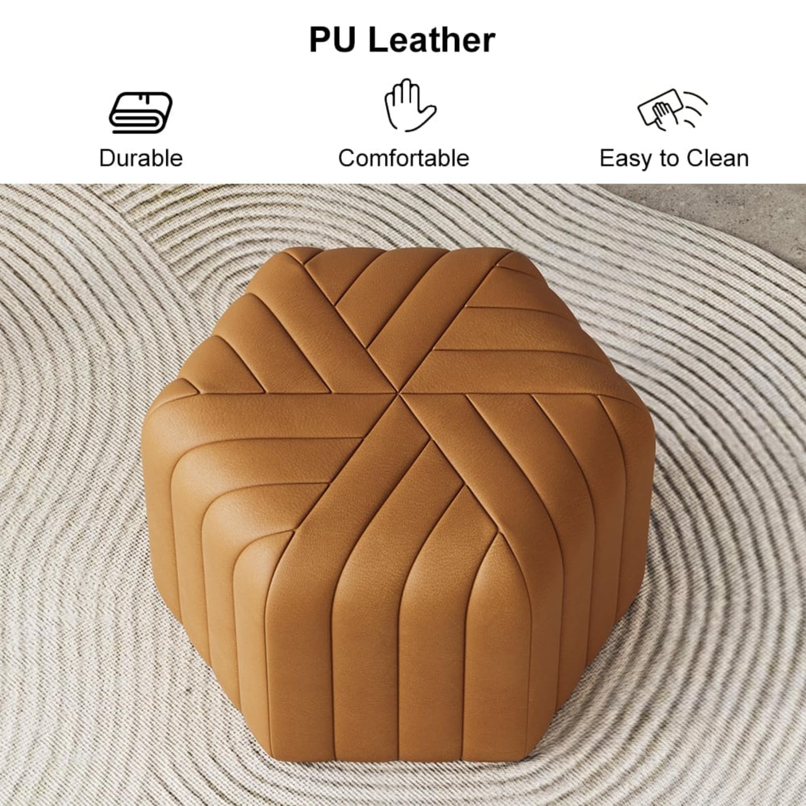 homary 18.5" Hexagonal Pouf Ottoman Upholstered, Velvet Footrest Rest Stools Modern Sofa Footrest Entryway Shoe Changing Stool, Low Coffee Table Footstool for Living Room/Bedroom/Entrway-Brown