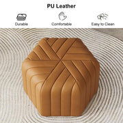 homary 18.5" Hexagonal Pouf Ottoman Upholstered, Velvet Footrest Rest Stools Modern Sofa Footrest Entryway Shoe Changing Stool, Low Coffee Table Footstool for Living Room/Bedroom/Entrway-Brown