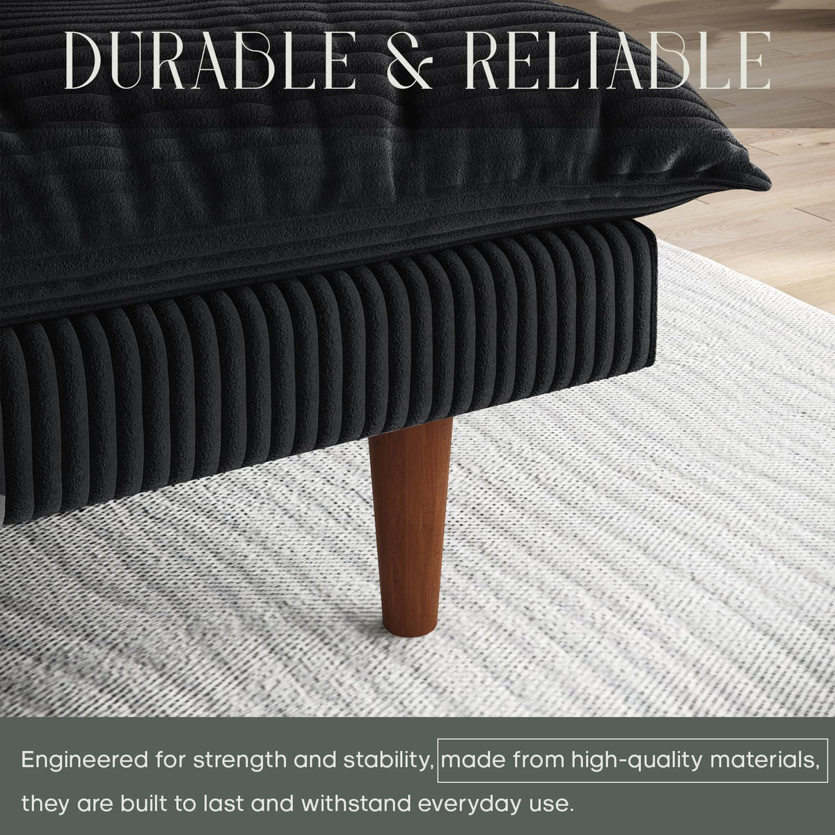 DreamDashio Futon Sofa Bed, 69 inch Futon Couch with Adjustable Backrest, Corduroy Convertible Sleeper Sofa Bed, Folding Sleeper Recliner for Apartment, Living Room, Office, Black