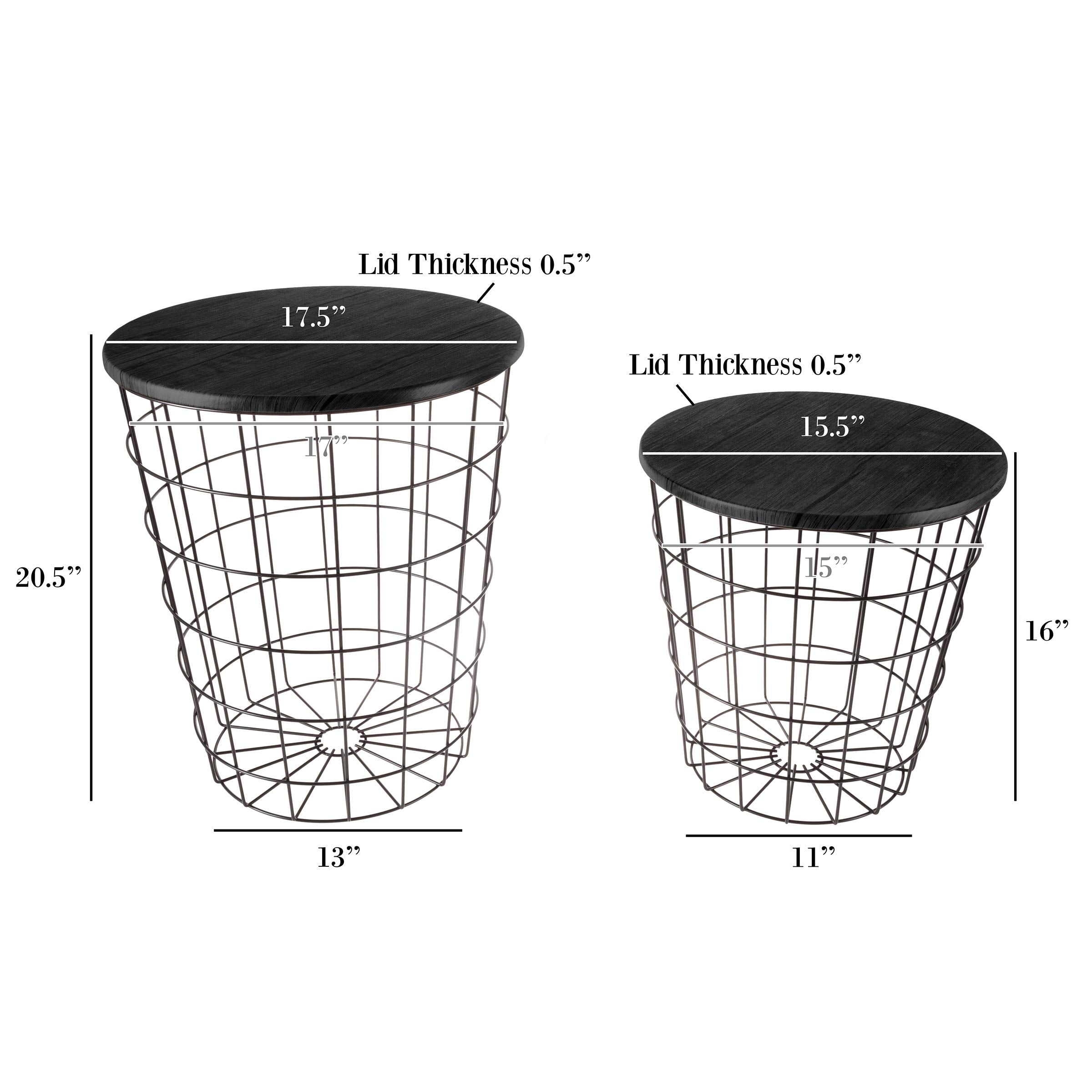 Round Wire Basket Nesting End Tables with Storage – Set of 2