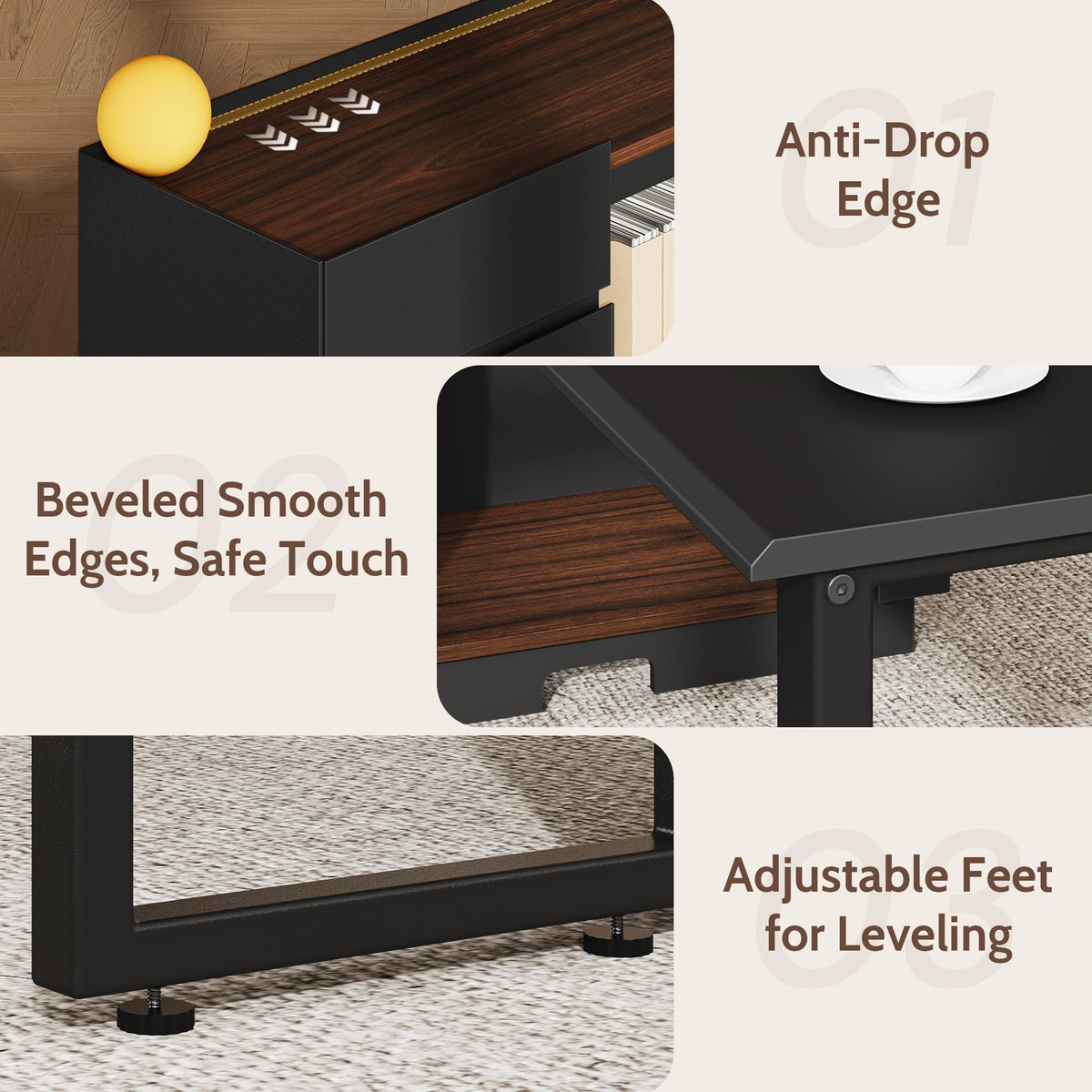 Vividwood 70" Executive Desk with Cabinet Storage, L-Shaped Office Desk with 3 Drawers and Shelves, Large Computer Desk Business Furniture for Home Office (Brown & Black)