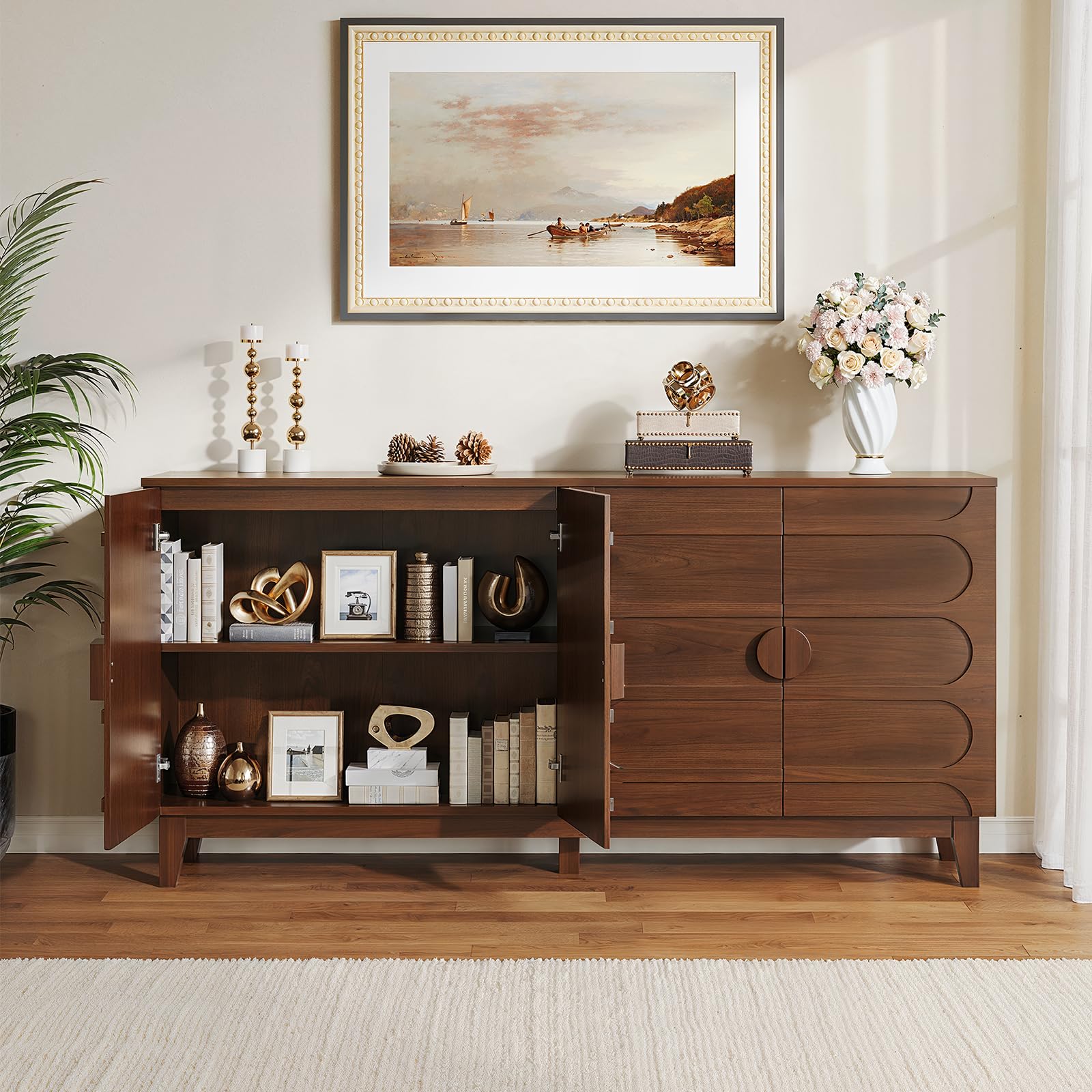 63" Sideboard Buffet Cabinet with Adjustable Shelves