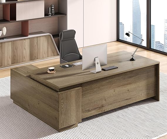 L-Shaped Executive Desk with Power Outlets & USB Ports