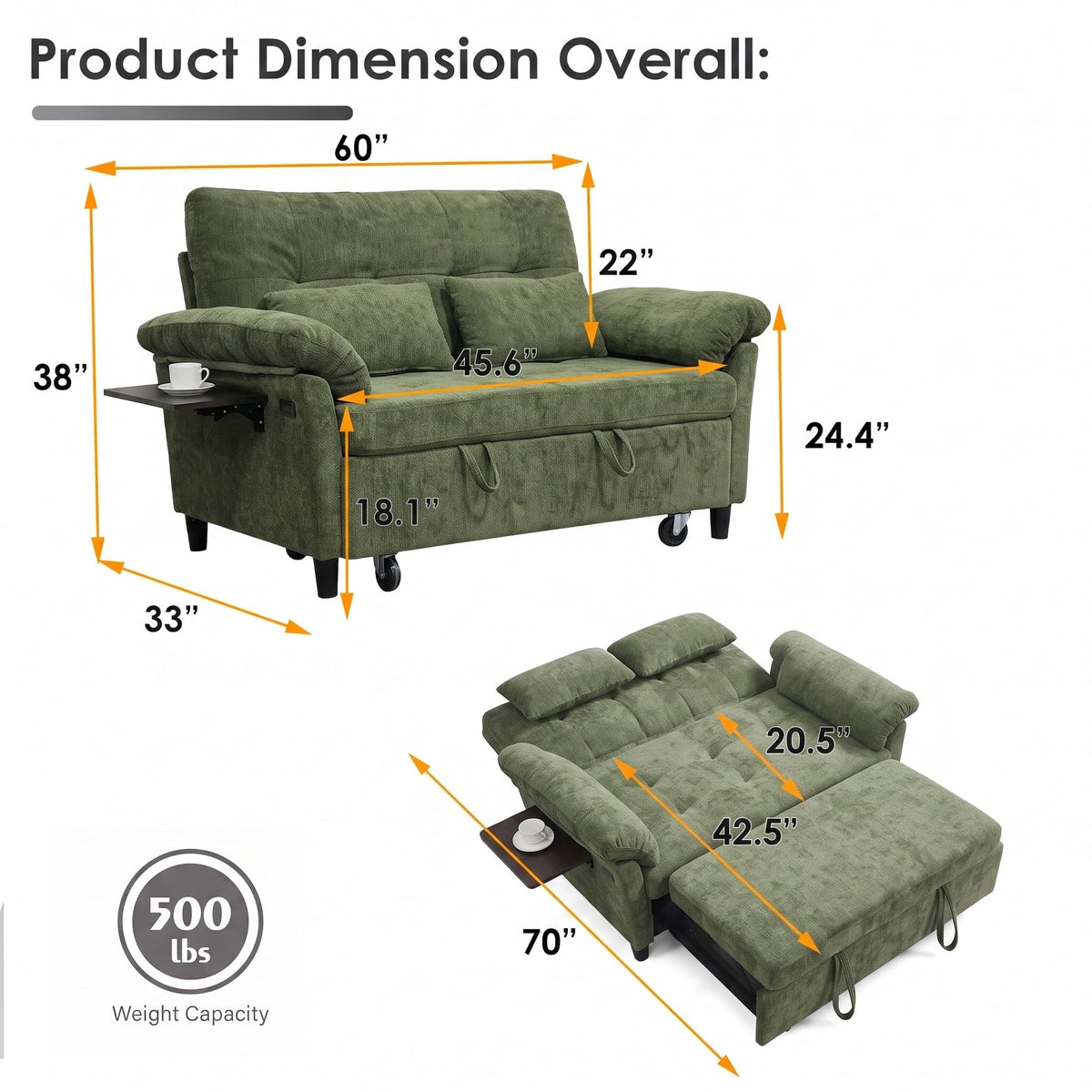 Chenille Pull-Out Loveseat Sofa Bed