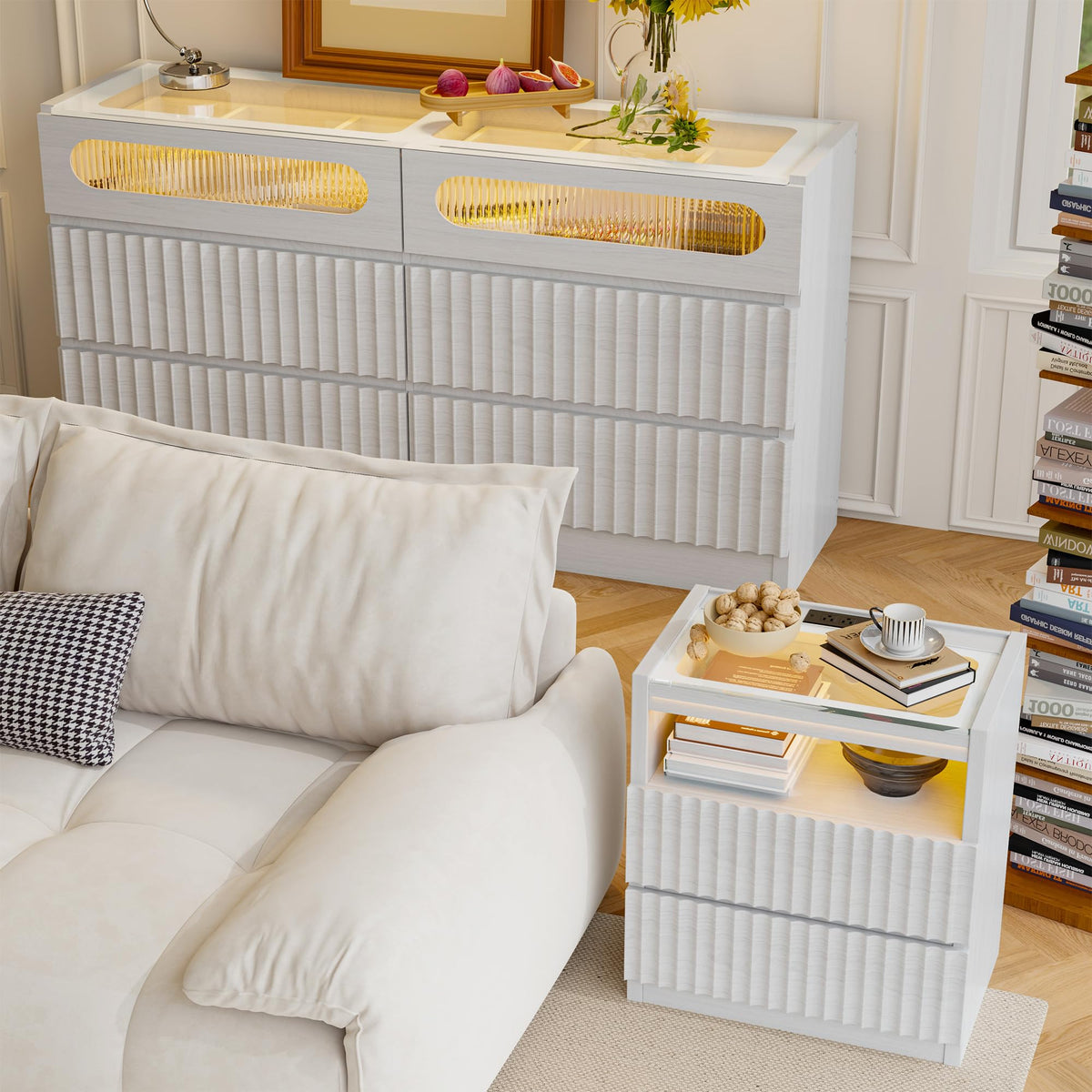 White Oak Finish Dresser and Nightstand Set