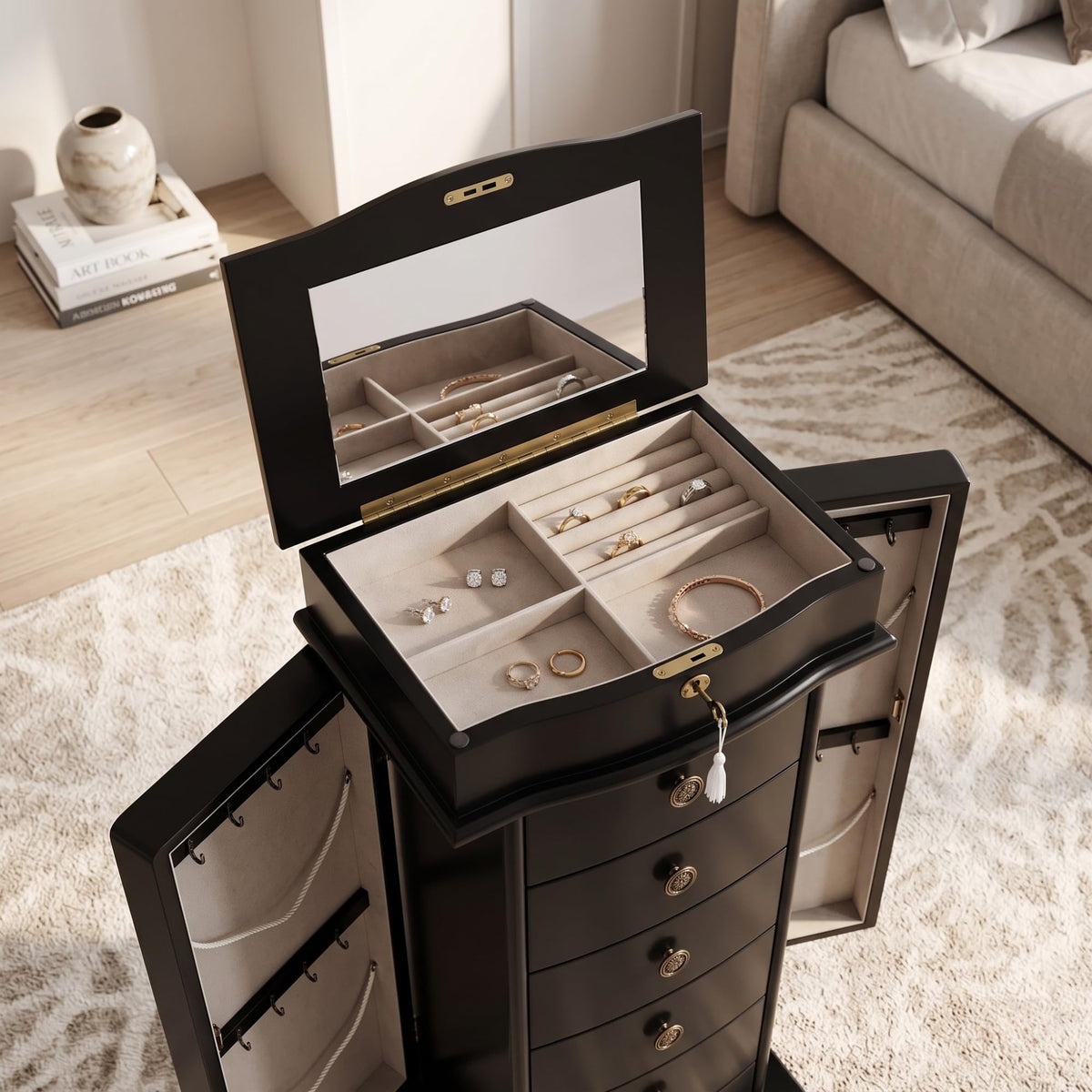 Black Locking Jewelry Armoire
