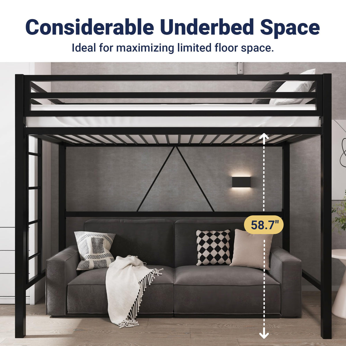 Allewie Metal Loft Bed Twin Size with Guardrail and Ladder,Black