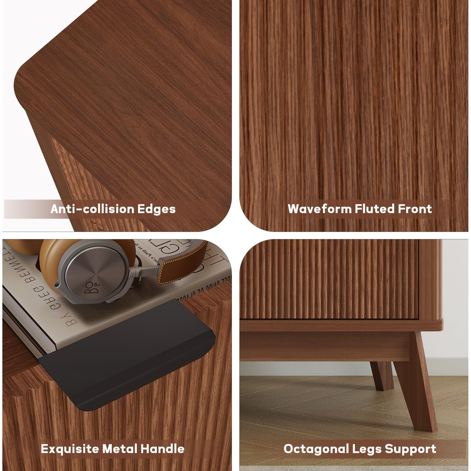 GRAINLLE Fluted Dresser for Bedroom,49.6'' Modern Wooden Walnut Dresser with 6 Drawers, Bedroom Dressers, Natural Wood Chest of Drawers for Living Room, Hallway (Walnut)