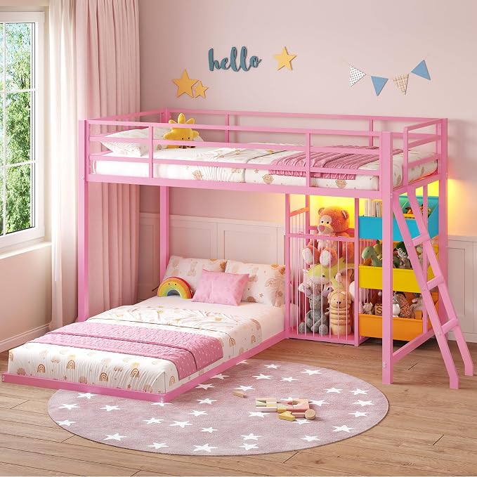 L-Shaped Twin Bunk Bed with Storage