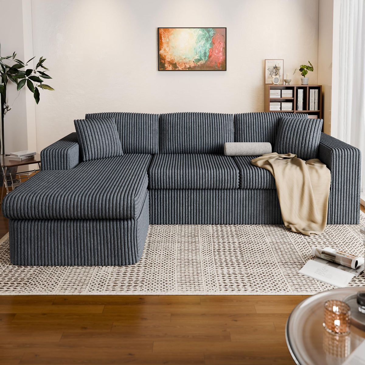 L-Shaped Corduroy Modular Sectional