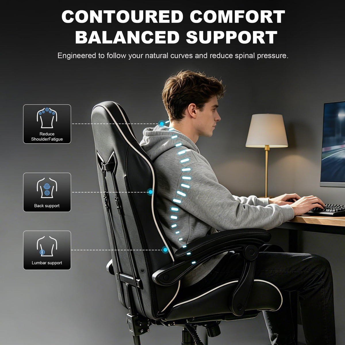 Small Gaming Chair Black and White, Comfortable Gaming Chair with Footrest