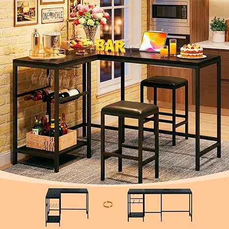 3-Piece Counter Height Bar Table Set with 2 Stools