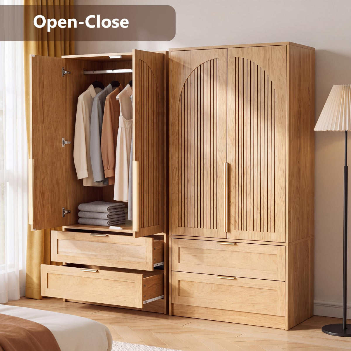 Fluted Wardrobe with 2 Drawers