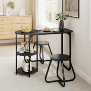 GOFLAME 3-Piece Dining Table Set, Modern Kitchen Table and 2 Stools with 2-Tier Storage Shelves and Metal Frame, Space Saving Wooden Dinette Set for Living Room, Breakfast Nook, Black